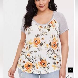 Bloomchic Plus Size Floral & Butterfly Print Raglan Sleeve T-Shirt